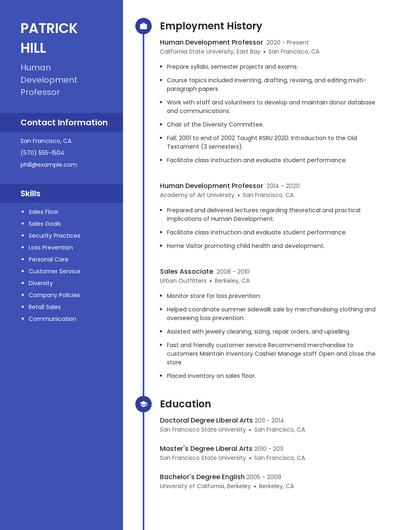 Human Development Professor Resume