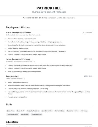 Human Development Professor Resume
