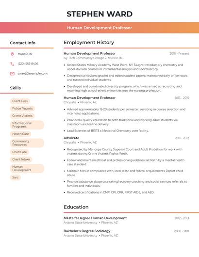 Human Development Professor Resume