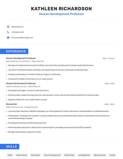 Human Development Professor Resume