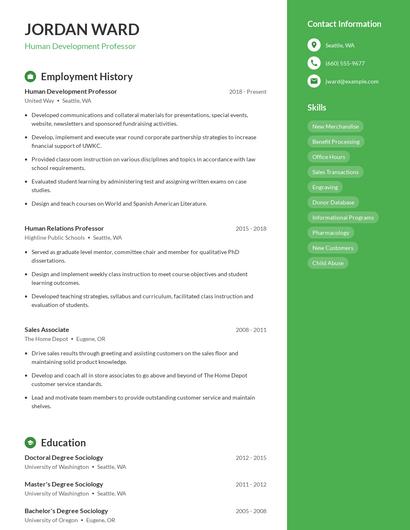 Human Development Professor Resume