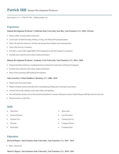 Human Development Professor Resume