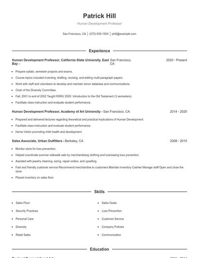 Human Development Professor Resume