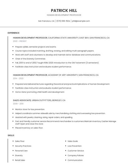 Human Development Professor Resume