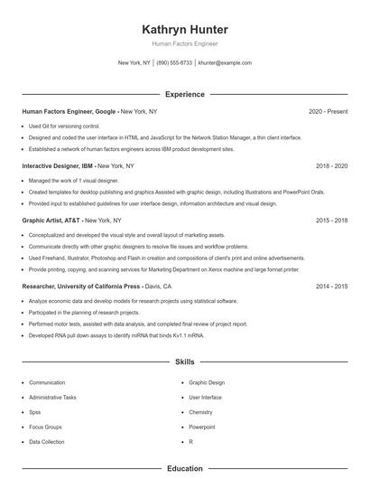Human Factors Engineer Resume