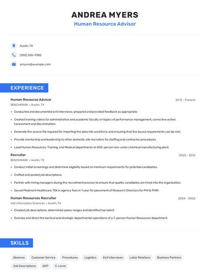 Human Resource Advisor Resume