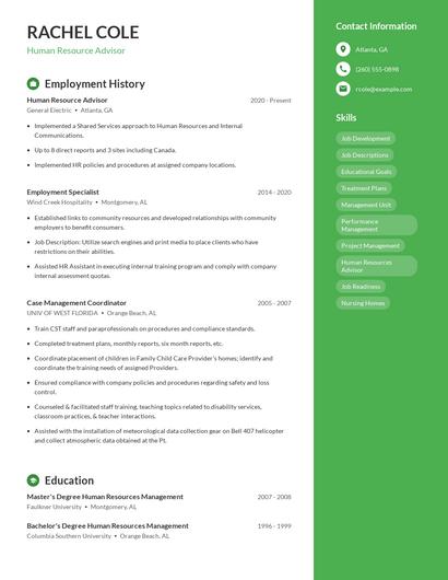 Human Resource Advisor Resume
