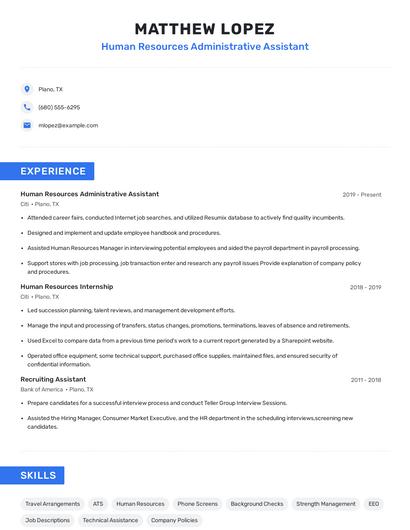 Human Resources Administrative Assistant Resume