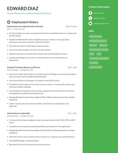 Human Resources Administrative Assistant Resume