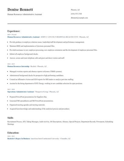 Human Resources Administrative Assistant Resume