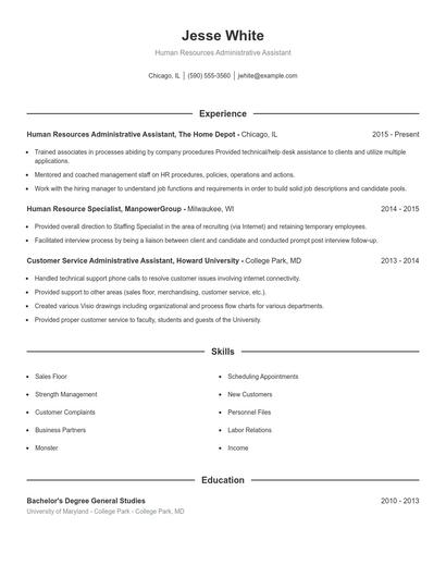 Human Resources Administrative Assistant Resume