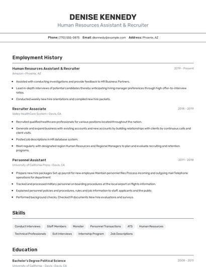 Human Resources Assistant & Recruiter Resume