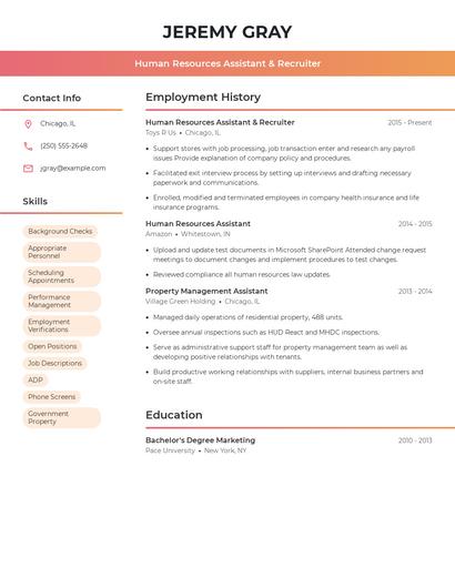 Human Resources Assistant & Recruiter Resume