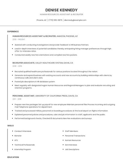 Human Resources Assistant & Recruiter Resume