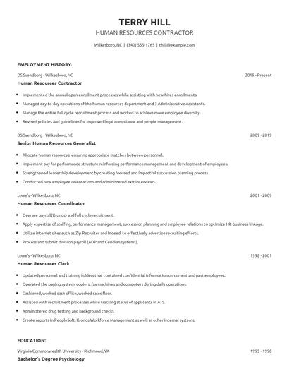 Human Resources Contractor Resume