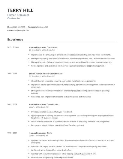 Human Resources Contractor Resume