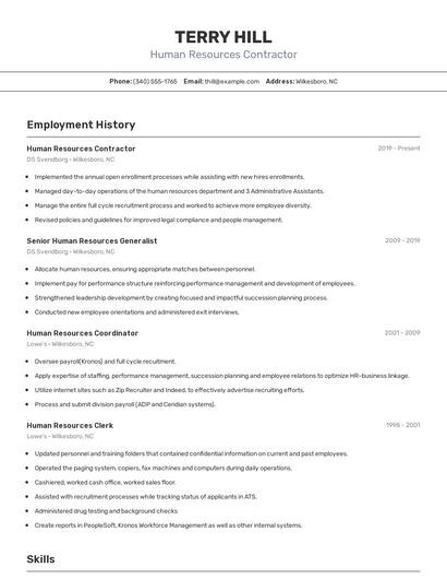 Human Resources Contractor Resume