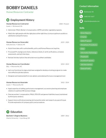 Human Resources Contractor Resume