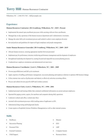 Human Resources Contractor Resume