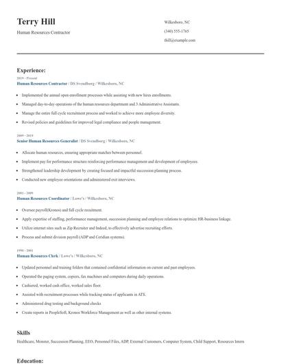 Human Resources Contractor Resume