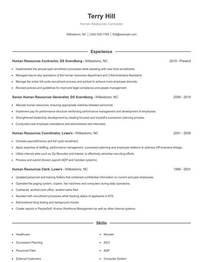 Human Resources Contractor Resume