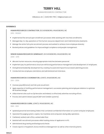 Human Resources Contractor Resume