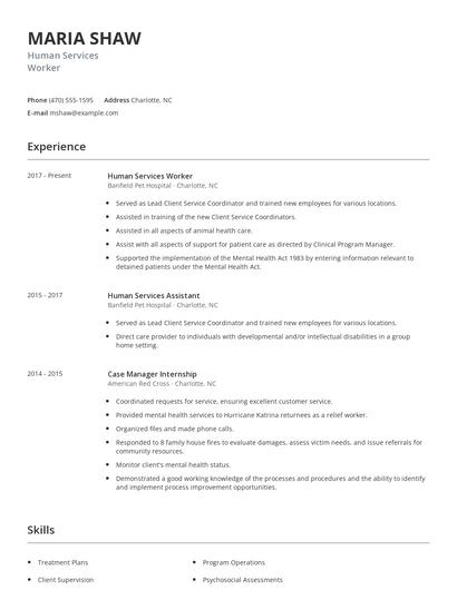 Human Services Worker Resume
