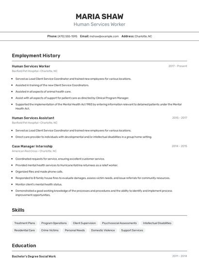 Human Services Worker Resume