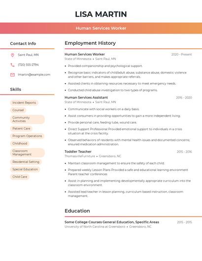 Human Services Worker Resume