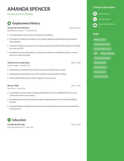 Human Services Worker Resume