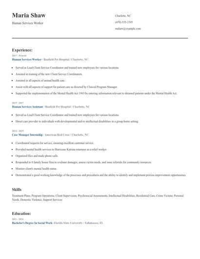 Human Services Worker Resume