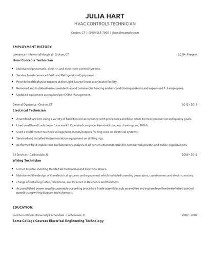 Hvac Controls Technician Resume