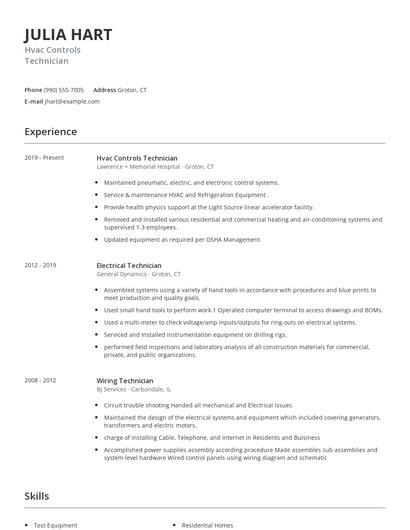 Hvac Controls Technician Resume