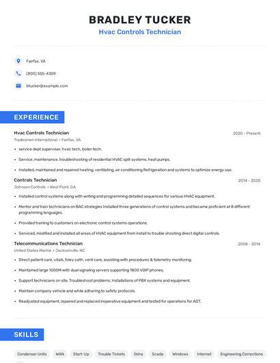 Hvac Controls Technician Resume