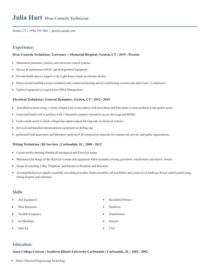 Hvac Controls Technician Resume