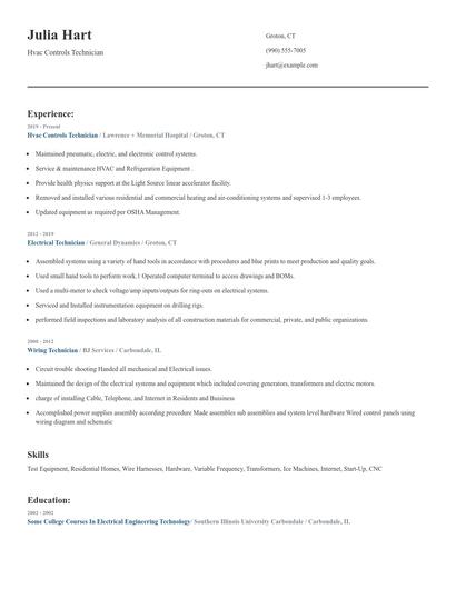 Hvac Controls Technician Resume