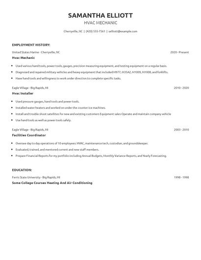 Hvac Mechanic Resume
