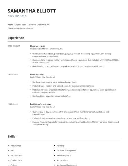 Hvac Mechanic Resume