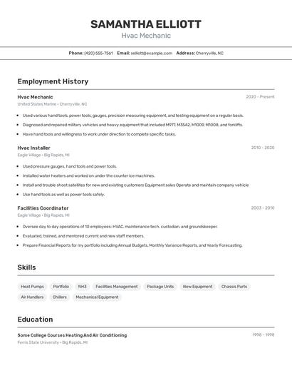 Hvac Mechanic Resume