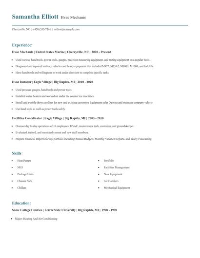 Hvac Mechanic Resume