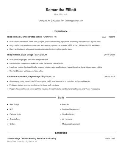 Hvac Mechanic Resume