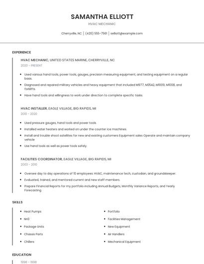 Hvac Mechanic Resume