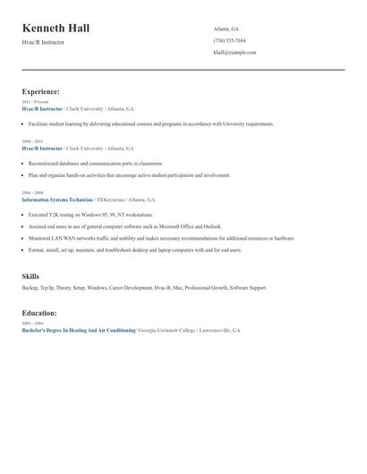 Hvac/R Instructor Resume
