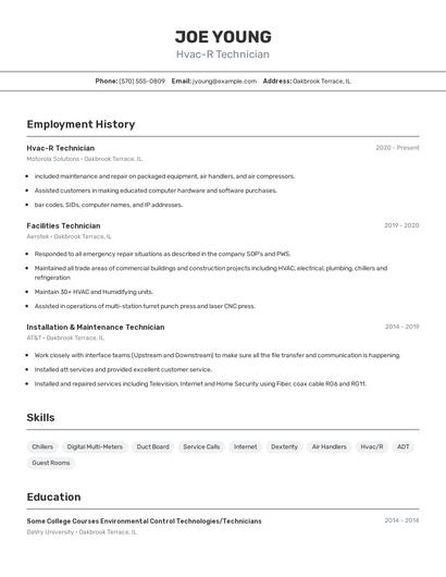 Hvac-R Technician Resume
