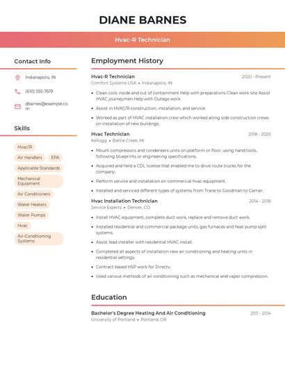 Hvac-R Technician Resume