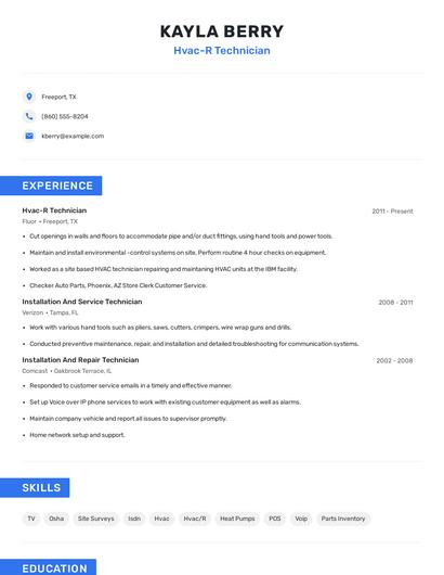 Hvac-R Technician Resume