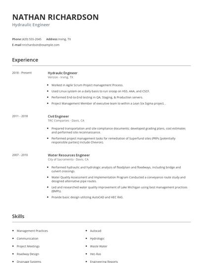 Hydraulic Engineer Resume