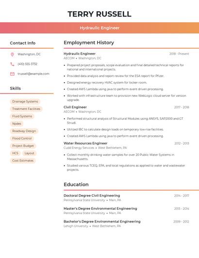 Hydraulic Engineer Resume