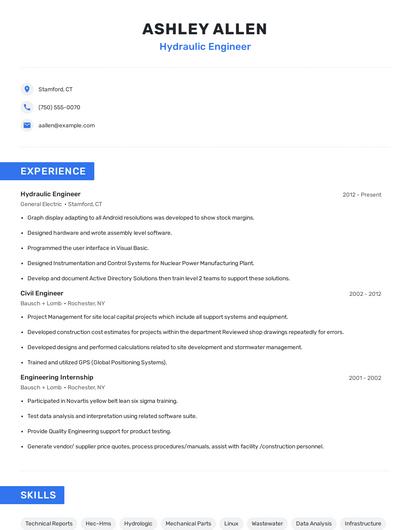 Hydraulic Engineer Resume