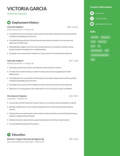 Hydraulic Engineer Resume